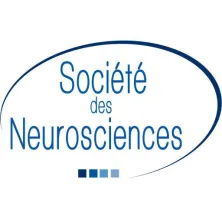 Logo of the Société des Neurosciences, featuring the organization's name in blue text within an oval shape with four small squares at the bottom