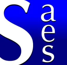 SAES logo featuring a stylized blue 'S' with white letter 'aes' on the right side against a blue background