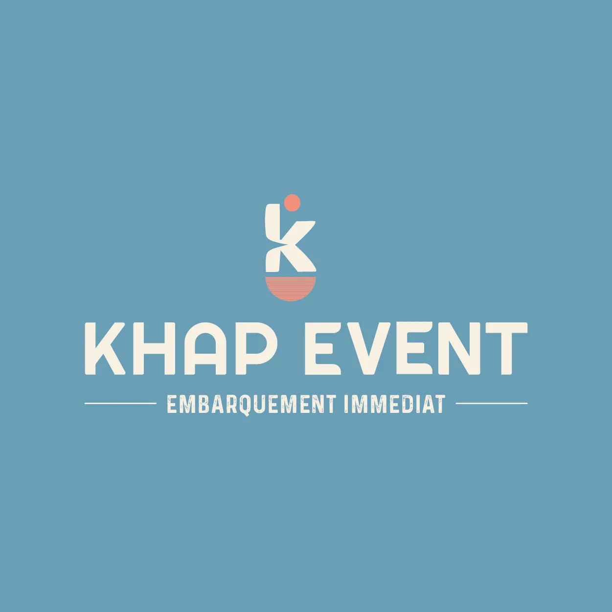 Khap Event logo with tagline 'Embarquement Immediat' on a blue background, representing an event agency in Bordeaux