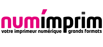 NumImprim logo - Digital printing service in Bordeaux offering large format printing. Tagline reads 'your digital printer large formats'